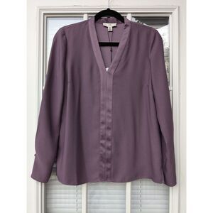 H Halston Blouse Long Sleeve V Neck Purple Sage, Size S - NWT